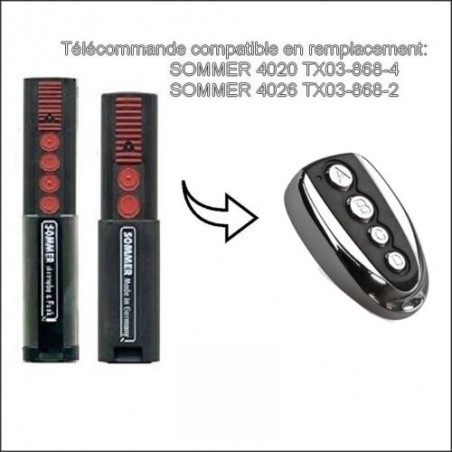 Télécommande Compatible Sommer 4020 TX03-868-4 et 4026 TX03-868-2